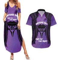 Personalised New Zealand Suffrage Day Couples Matching Summer Maxi Dress and Hawaiian Shirt Maori Tattoo Galaxy Vibe LT14 Purple - Polynesian Pride