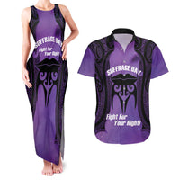 Personalised New Zealand Suffrage Day Couples Matching Tank Maxi Dress and Hawaiian Shirt Maori Tattoo Galaxy Vibe LT14 Purple - Polynesian Pride
