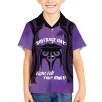 Personalised New Zealand Suffrage Day Family Matching Puletasi and Hawaiian Shirt Maori Tattoo Galaxy Vibe LT14 Son's Shirt Purple - Polynesian Pride