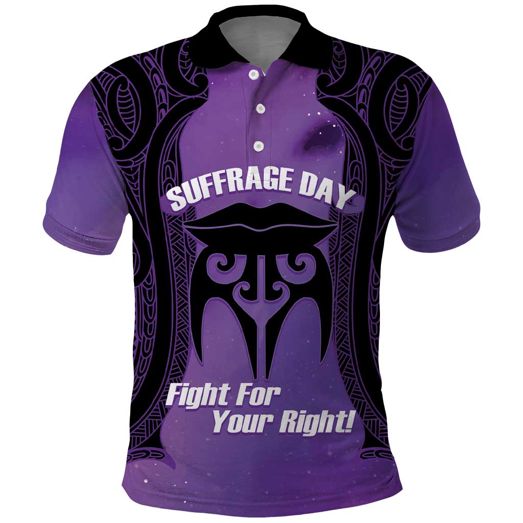 Personalised New Zealand Suffrage Day Polo Shirt Maori Tattoo Galaxy Vibe - Polynesian Pride
