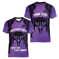 Personalised New Zealand Suffrage Day Women V-Neck T-Shirt Maori Tattoo Galaxy Vibe LT14 - Polynesian Pride