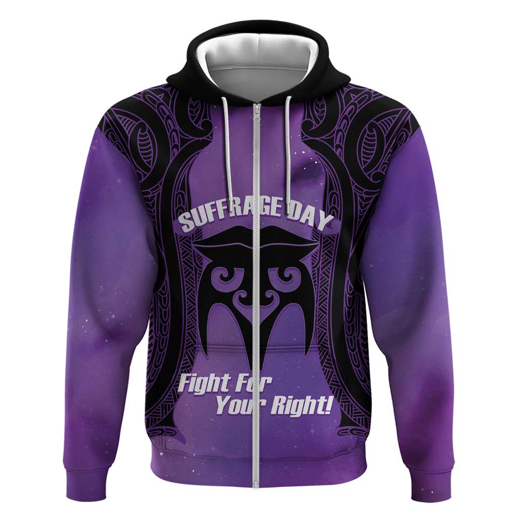 Personalised New Zealand Suffrage Day Zip Hoodie Maori Tattoo Galaxy Vibe LT14 Zip Hoodie Purple - Polynesian Pride