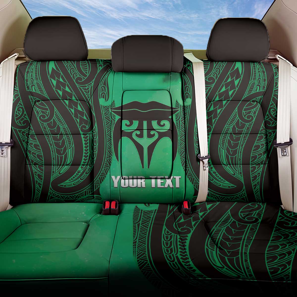 Personalised Moko Kauae New Zealand Back Car Seat Cover Maori Chin Tattoo Green - Polynesian Pride