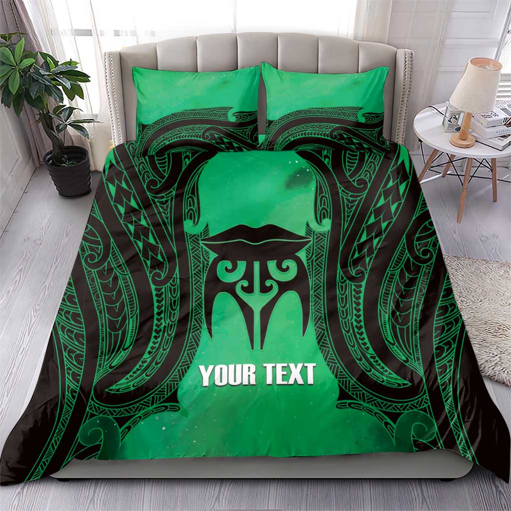 Personalised Moko Kauae New Zealand Bedding Set Maori Chin Tattoo Green - Polynesian Pride