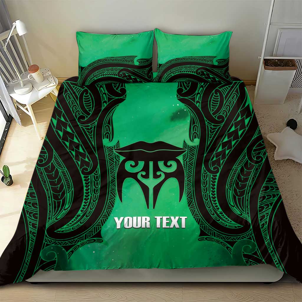 Personalised Moko Kauae New Zealand Bedding Set Maori Chin Tattoo Green - Polynesian Pride