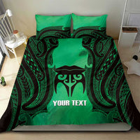 Personalised Moko Kauae New Zealand Bedding Set Maori Chin Tattoo Green - Polynesian Pride