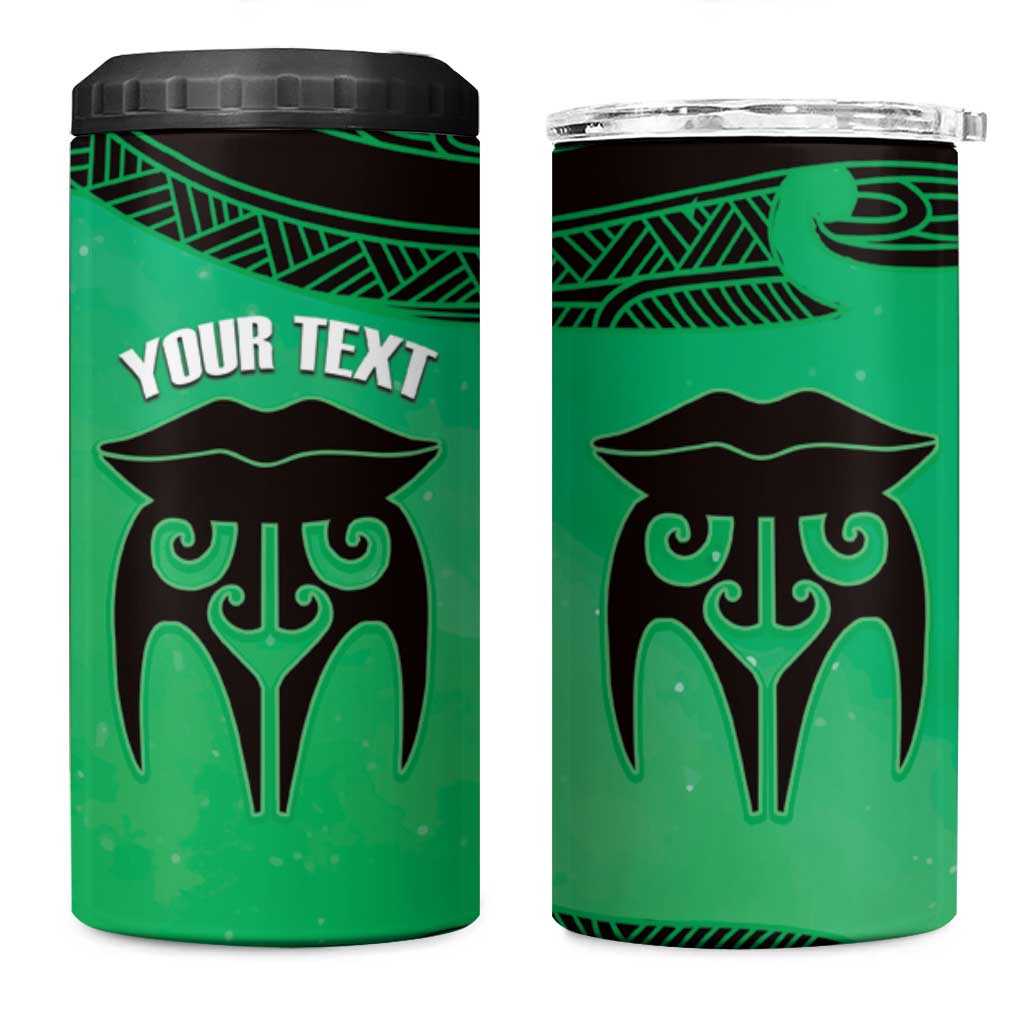 Personalised Moko Kauae New Zealand 4 in 1 Can Cooler Tumbler Maori Chin Tattoo Green - Polynesian Pride