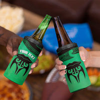 Personalised Moko Kauae New Zealand 4 in 1 Can Cooler Tumbler Maori Chin Tattoo Green - Polynesian Pride