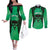 Personalised Moko Kauae New Zealand Couples Matching Off The Shoulder Long Sleeve Dress and Long Sleeve Button Shirt Maori Chin Tattoo Green - Polynesian Pride
