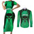 Personalised Moko Kauae New Zealand Couples Matching Short Sleeve Bodycon Dress and Long Sleeve Button Shirt Maori Chin Tattoo Green - Polynesian Pride