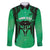 Personalised Moko Kauae New Zealand Family Matching Long Sleeve Bodycon Dress and Hawaiian Shirt Maori Chin Tattoo Green - Polynesian Pride