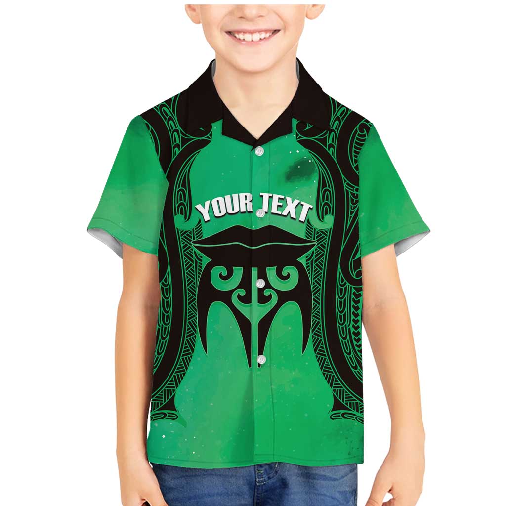 Personalised Moko Kauae New Zealand Family Matching Mermaid Dress and Hawaiian Shirt Maori Chin Tattoo Green - Polynesian Pride