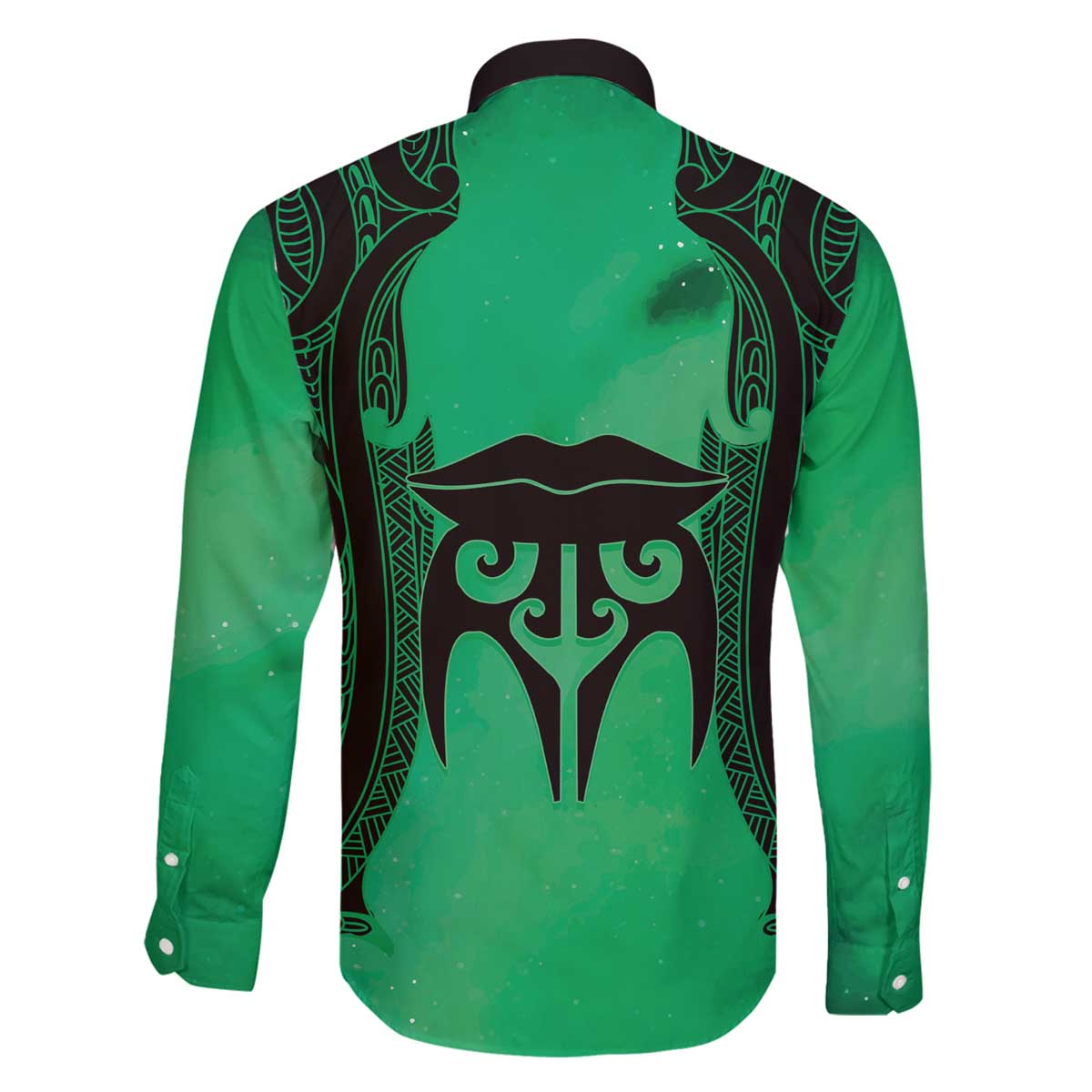 Personalised Moko Kauae New Zealand Family Matching Off The Shoulder Long Sleeve Dress and Hawaiian Shirt Maori Chin Tattoo Green - Polynesian Pride