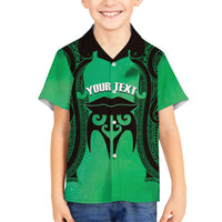 Personalised Moko Kauae New Zealand Family Matching Off Shoulder Short Dress and Hawaiian Shirt Maori Chin Tattoo Green - Polynesian Pride
