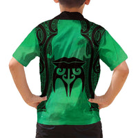 Personalised Moko Kauae New Zealand Family Matching Puletasi and Hawaiian Shirt Maori Chin Tattoo Green LT14 - Polynesian Pride