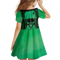 Personalised Moko Kauae New Zealand Family Matching Short Sleeve Bodycon Dress and Hawaiian Shirt Maori Chin Tattoo Green - Polynesian Pride