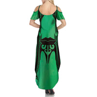 Personalised Moko Kauae New Zealand Family Matching Summer Maxi Dress and Hawaiian Shirt Maori Chin Tattoo Green - Polynesian Pride