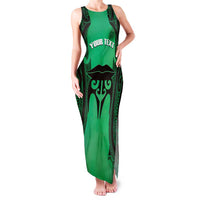 Personalised Moko Kauae New Zealand Family Matching Tank Maxi Dress and Hawaiian Shirt Maori Chin Tattoo Green - Polynesian Pride