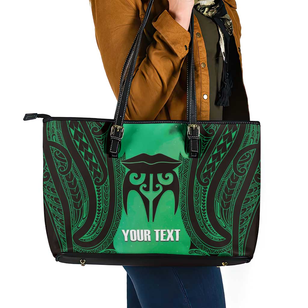 Personalised Moko Kauae New Zealand Leather Tote Bag Maori Chin Tattoo Green - Polynesian Pride
