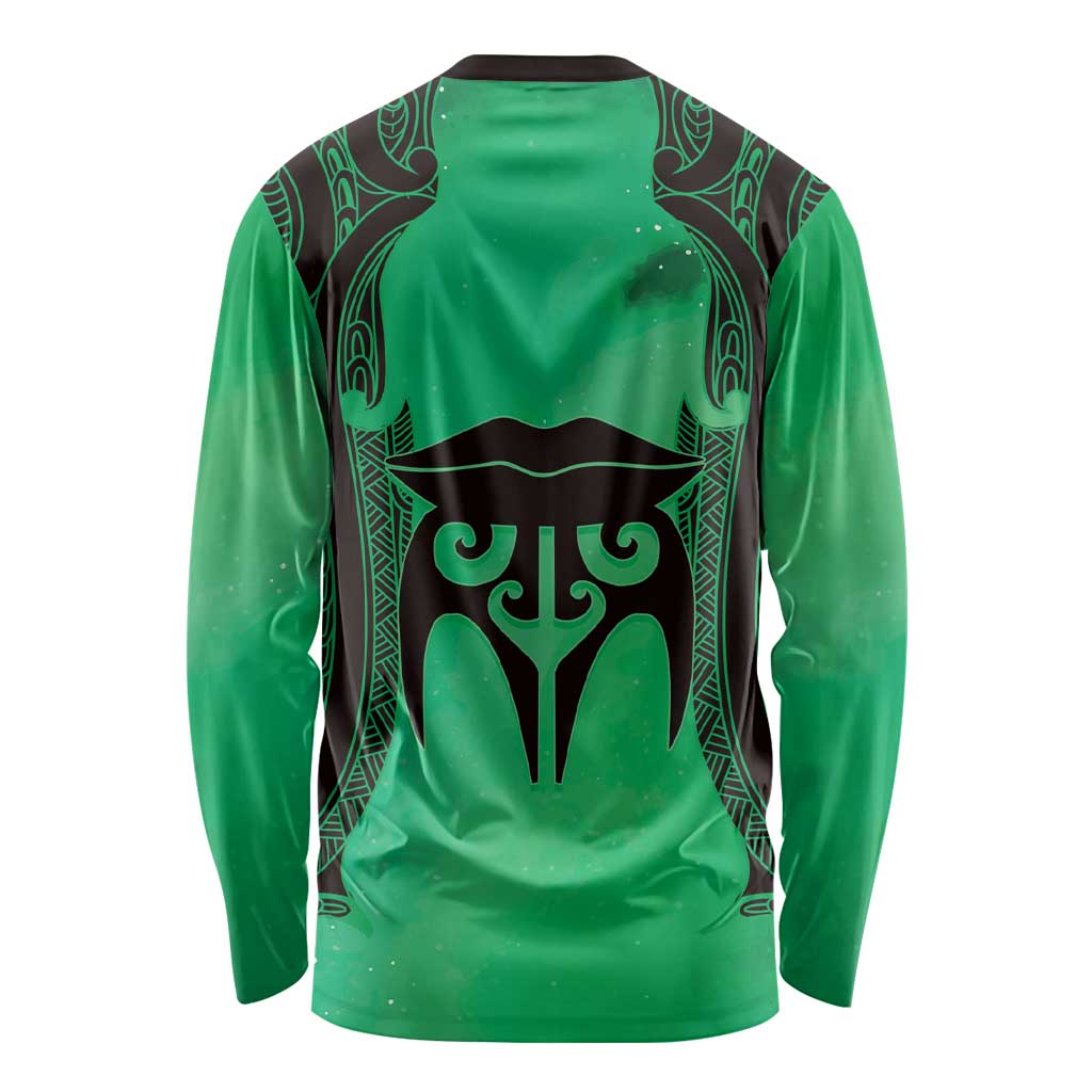 Personalised Moko Kauae New Zealand Long Sleeve Shirt Maori Chin Tattoo Green LT14 - Polynesian Pride