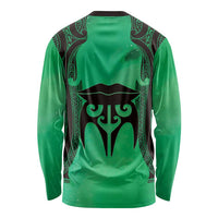 Personalised Moko Kauae New Zealand Long Sleeve Shirt Maori Chin Tattoo Green LT14 - Polynesian Pride