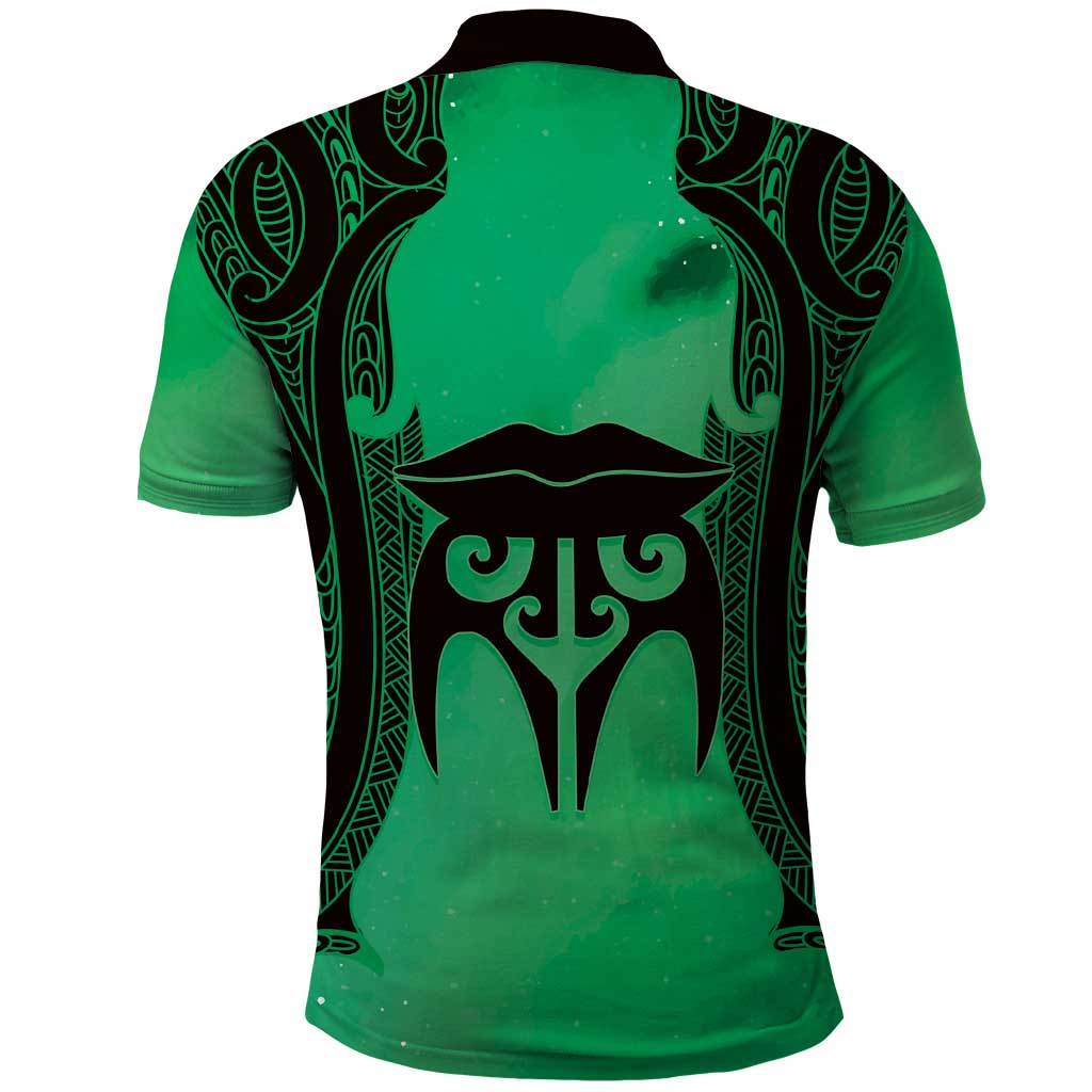 Personalised Moko Kauae New Zealand Polo Shirt Maori Chin Tattoo Green - Polynesian Pride