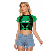 Personalised Moko Kauae New Zealand Raglan Cropped T Shirt Maori Chin Tattoo Green LT14 Female Green - Polynesian Pride