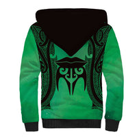 Personalised Moko Kauae New Zealand Sherpa Hoodie Maori Chin Tattoo Green - Polynesian Pride