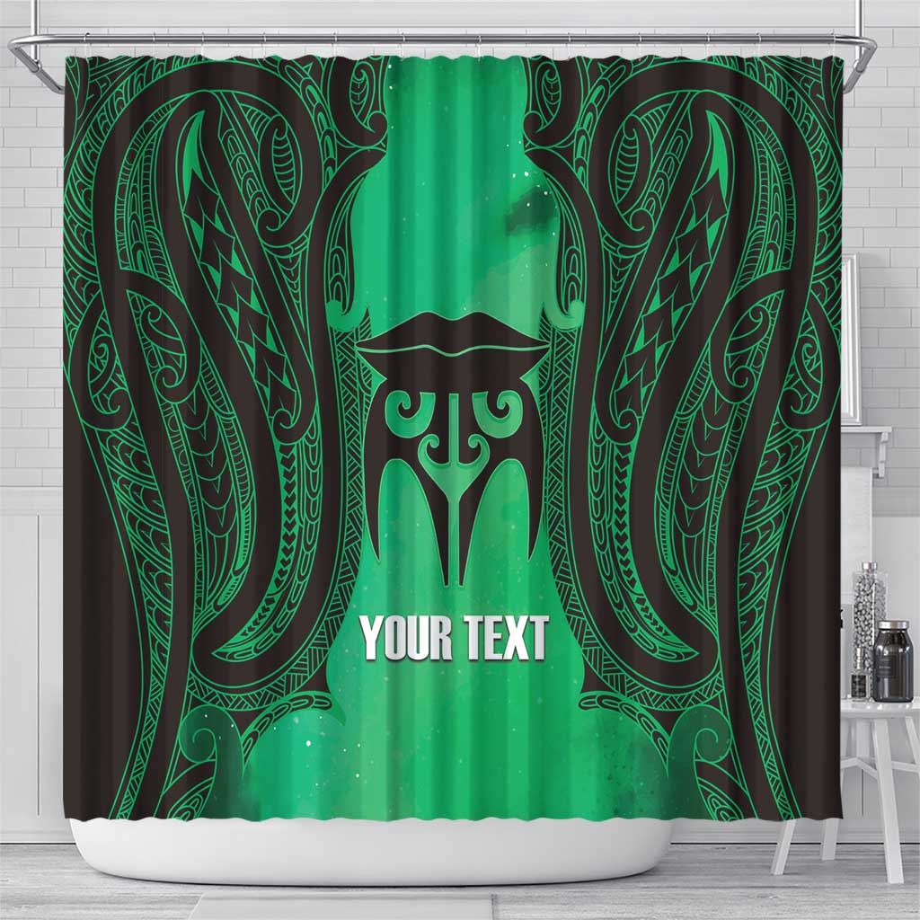 Personalised Moko Kauae New Zealand Shower Curtain Maori Chin Tattoo Green - Polynesian Pride