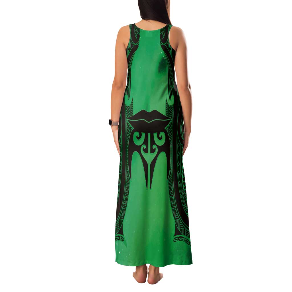 Personalised Moko Kauae New Zealand Tank Maxi Dress Maori Chin Tattoo Green - Polynesian Pride