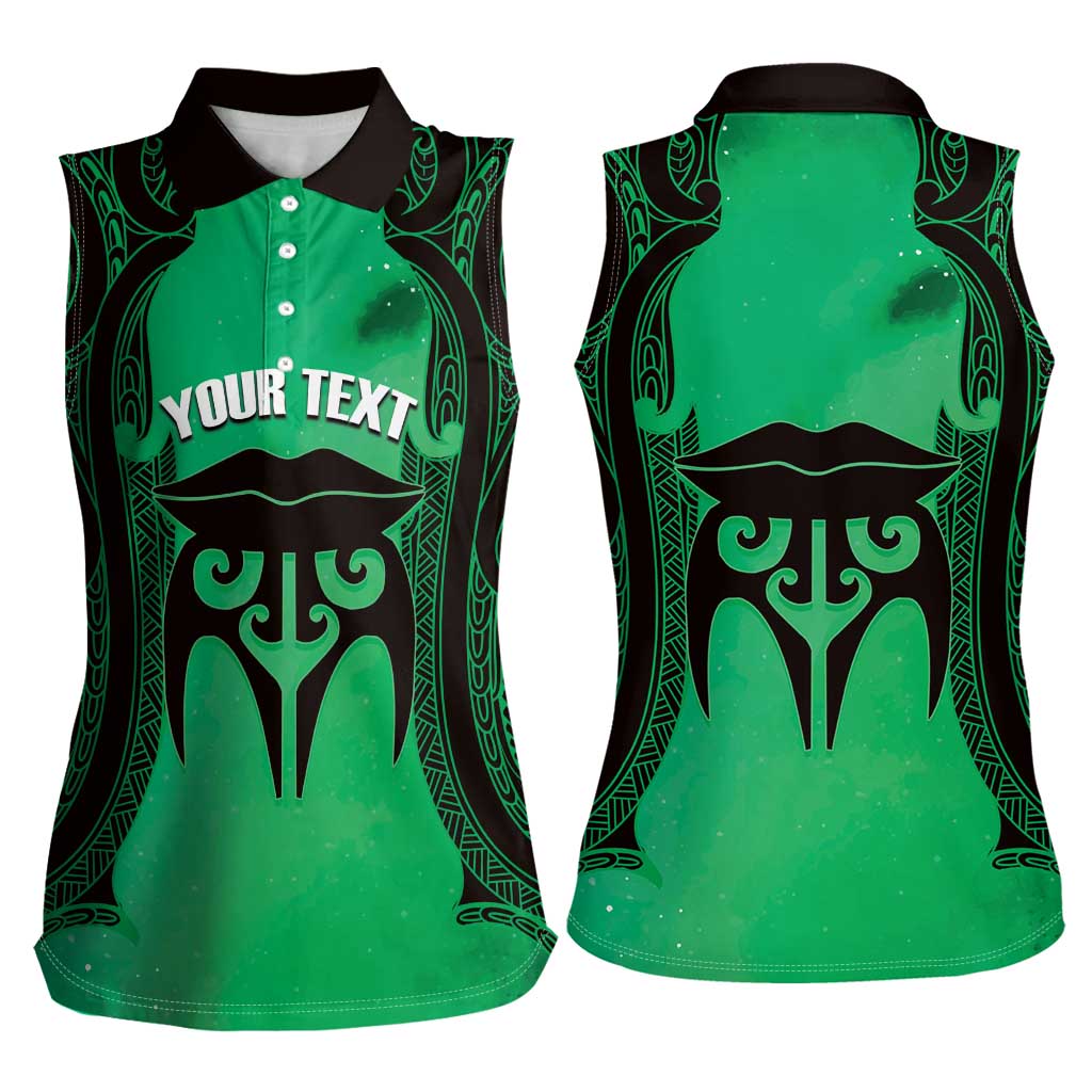 Personalised Moko Kauae New Zealand Women Sleeveless Polo Shirt Maori Chin Tattoo Green - Polynesian Pride