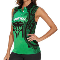 Personalised Moko Kauae New Zealand Women Sleeveless Polo Shirt Maori Chin Tattoo Green - Polynesian Pride