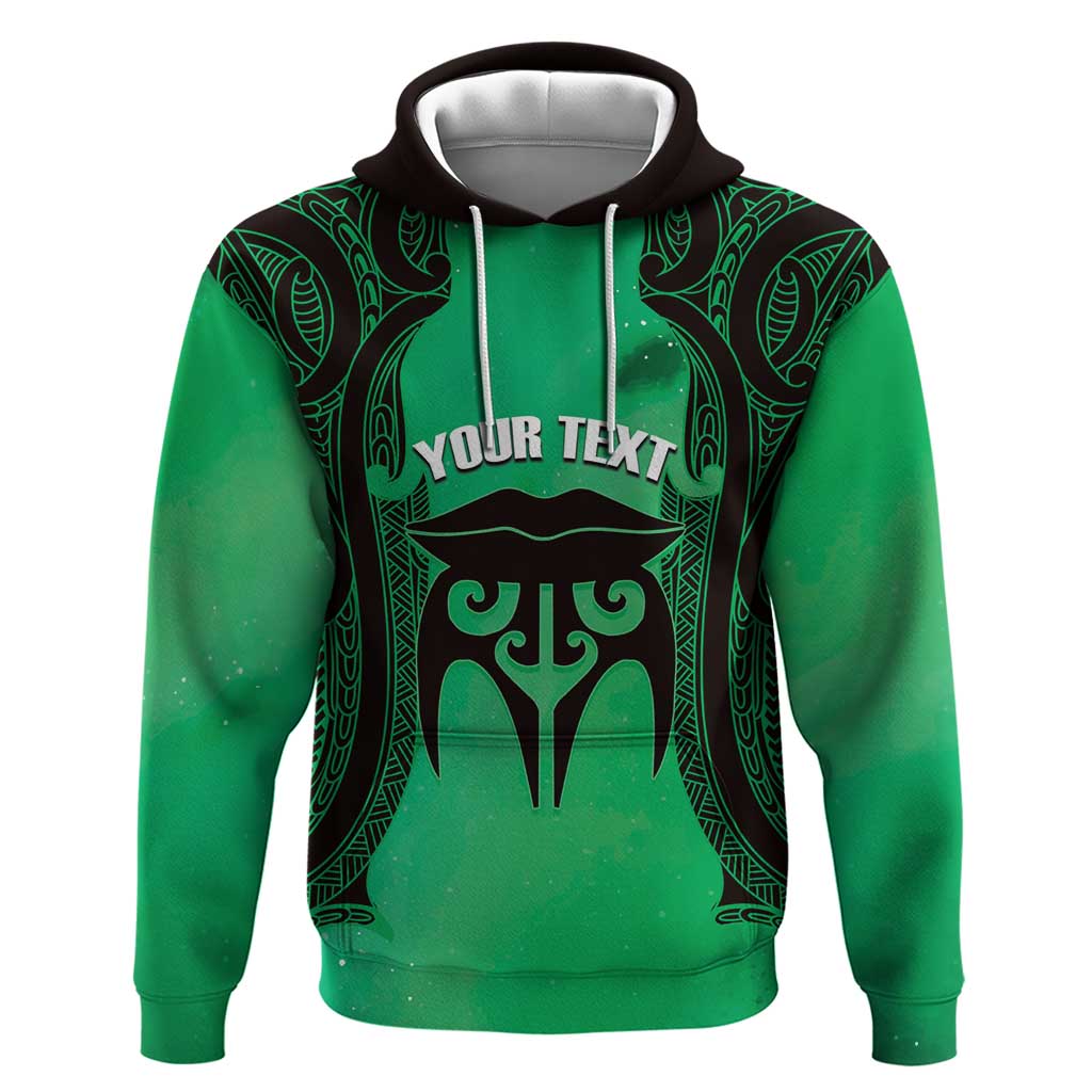 Personalised Moko Kauae New Zealand Zip Hoodie Maori Chin Tattoo Green LT14 Pullover Hoodie Green - Polynesian Pride