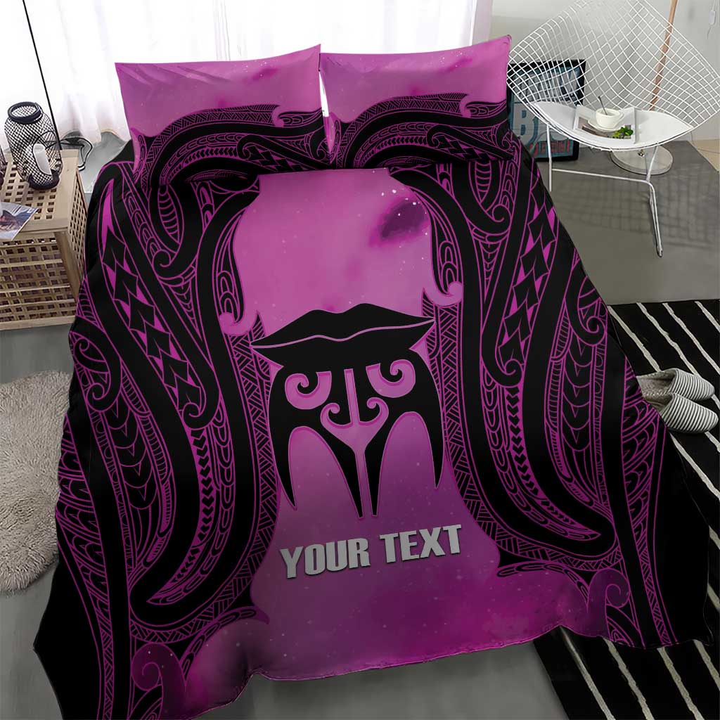 Personalised Moko Kauae New Zealand Bedding Set Maori Chin Tattoo Pink - Polynesian Pride