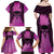 Personalised Moko Kauae New Zealand Family Matching Off Shoulder Maxi Dress and Hawaiian Shirt Maori Chin Tattoo Pink - Polynesian Pride