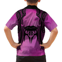 Personalised Moko Kauae New Zealand Family Matching Off Shoulder Short Dress and Hawaiian Shirt Maori Chin Tattoo Pink LT14 - Polynesian Pride