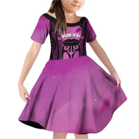 Personalised Moko Kauae New Zealand Family Matching Off Shoulder Short Dress and Hawaiian Shirt Maori Chin Tattoo Pink LT14 Daughter's Dress Pink - Polynesian Pride