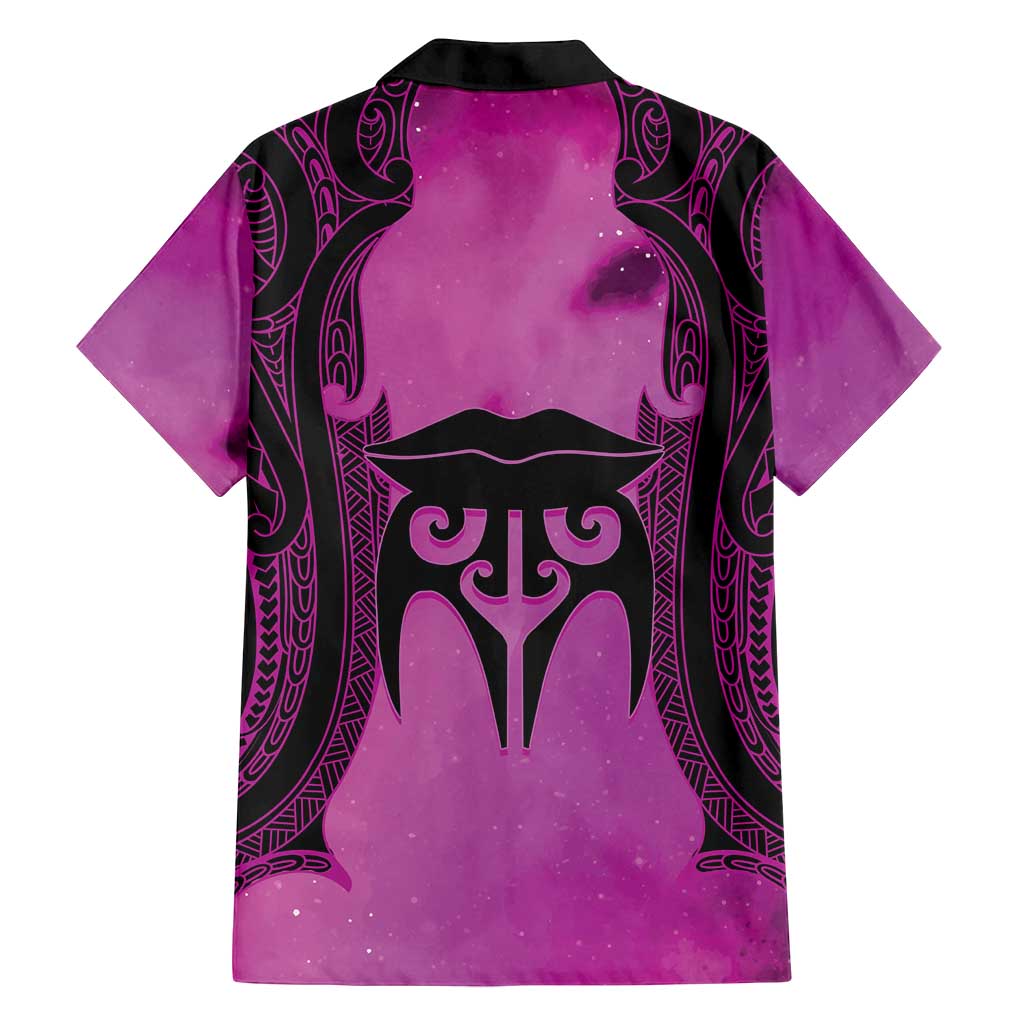 Personalised Moko Kauae New Zealand Family Matching Off Shoulder Short Dress and Hawaiian Shirt Maori Chin Tattoo Pink LT14 - Polynesian Pride