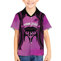 Personalised Moko Kauae New Zealand Family Matching Off Shoulder Short Dress and Hawaiian Shirt Maori Chin Tattoo Pink LT14 Son's Shirt Pink - Polynesian Pride