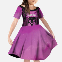 Personalised Moko Kauae New Zealand Family Matching Puletasi and Hawaiian Shirt Maori Chin Tattoo Pink LT14 Daughter's Dress Pink - Polynesian Pride