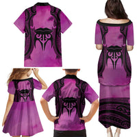 Personalised Moko Kauae New Zealand Family Matching Puletasi and Hawaiian Shirt Maori Chin Tattoo Pink LT14 - Polynesian Pride