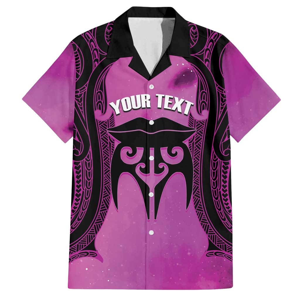 Personalised Moko Kauae New Zealand Family Matching Puletasi and Hawaiian Shirt Maori Chin Tattoo Pink LT14 Dad's Shirt - Short Sleeve Pink - Polynesian Pride