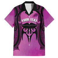Personalised Moko Kauae New Zealand Family Matching Puletasi and Hawaiian Shirt Maori Chin Tattoo Pink LT14 Dad's Shirt - Short Sleeve Pink - Polynesian Pride