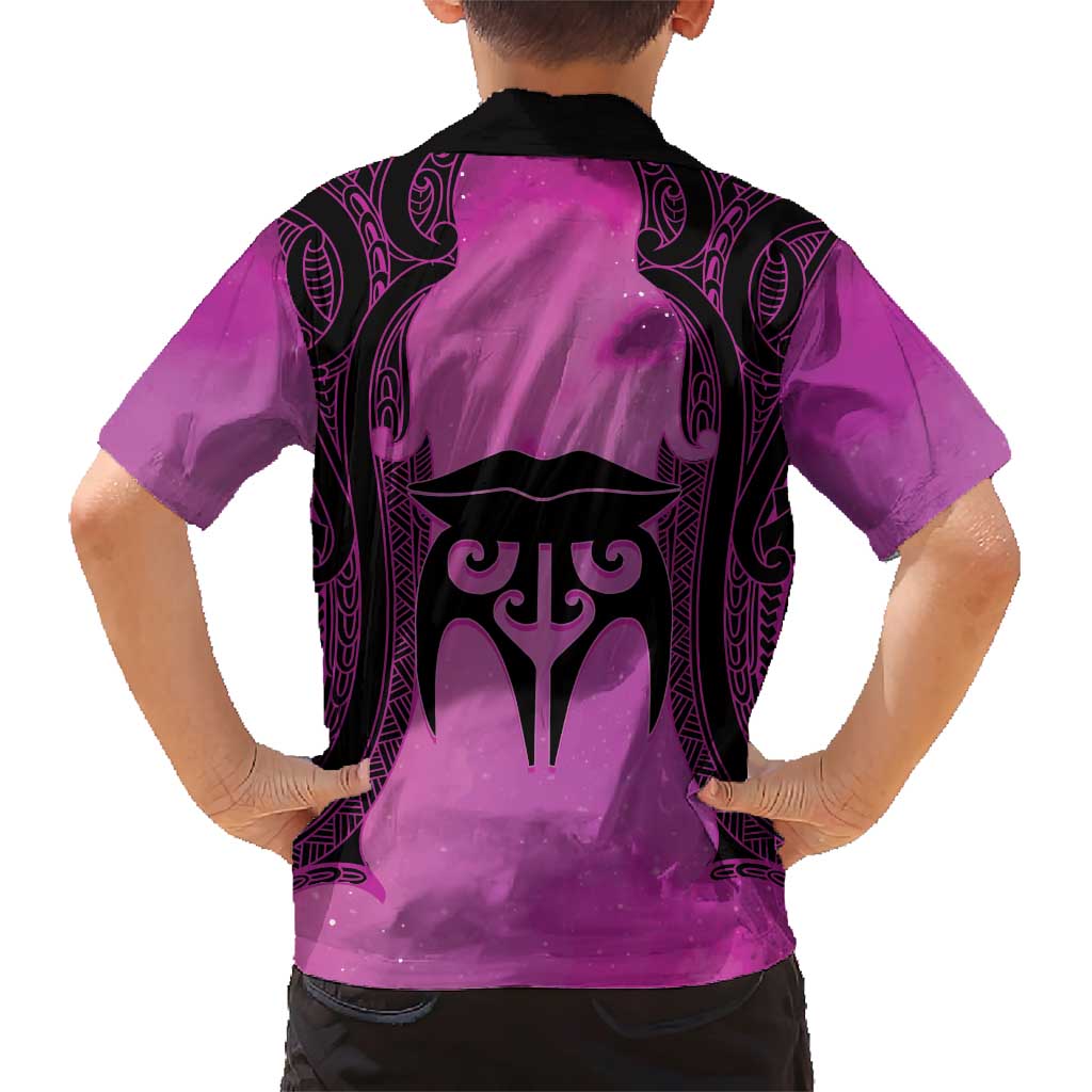 Personalised Moko Kauae New Zealand Family Matching Short Sleeve Bodycon Dress and Hawaiian Shirt Maori Chin Tattoo Pink - Polynesian Pride