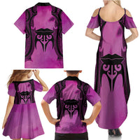 Personalised Moko Kauae New Zealand Family Matching Summer Maxi Dress and Hawaiian Shirt Maori Chin Tattoo Pink LT14 - Polynesian Pride
