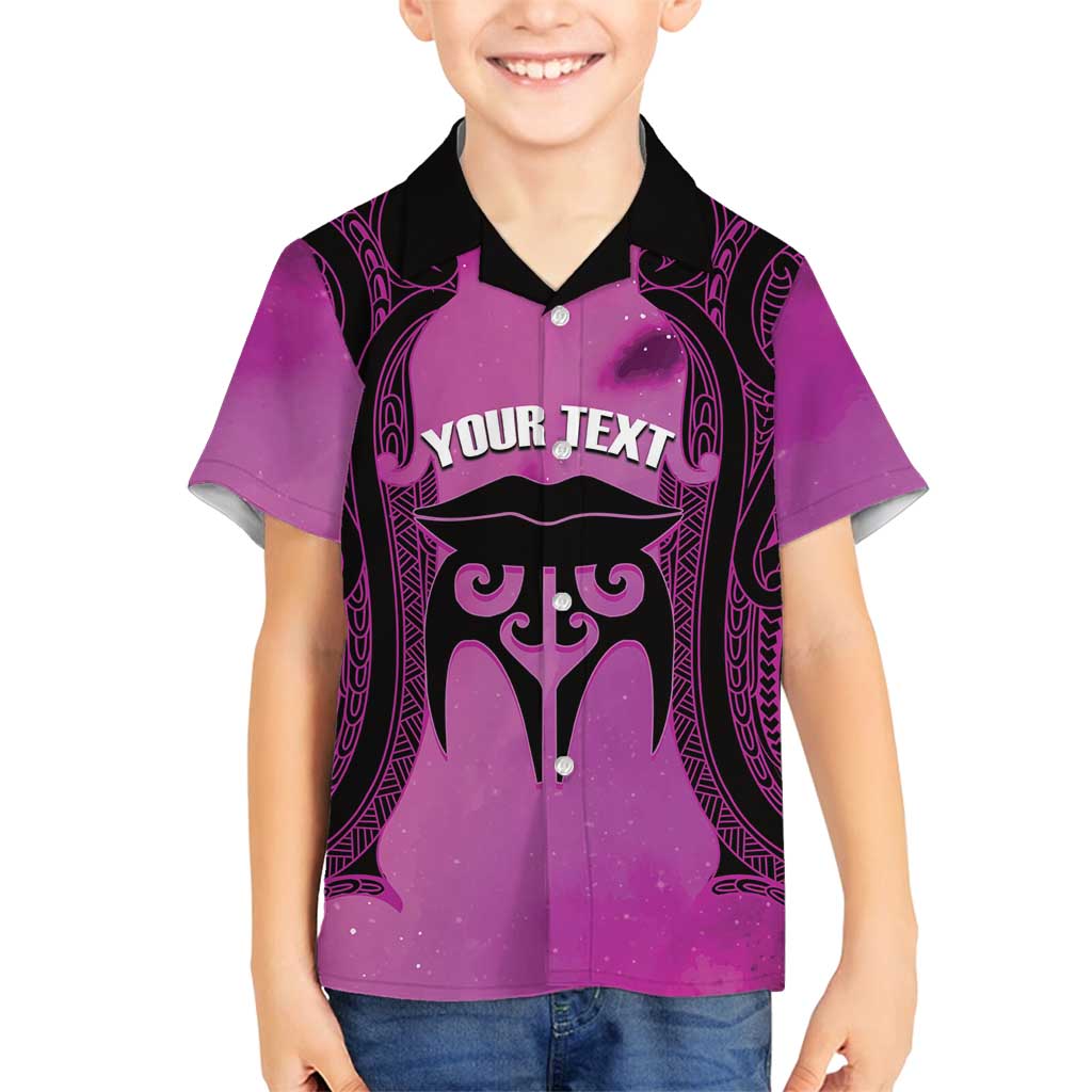 Personalised Moko Kauae New Zealand Family Matching Tank Maxi Dress and Hawaiian Shirt Maori Chin Tattoo Pink - Polynesian Pride