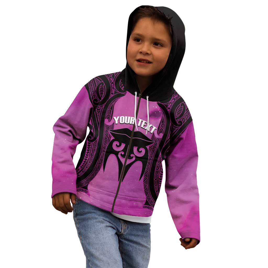 Personalised Moko Kauae New Zealand Kid Hoodie Maori Chin Tattoo Pink - Polynesian Pride