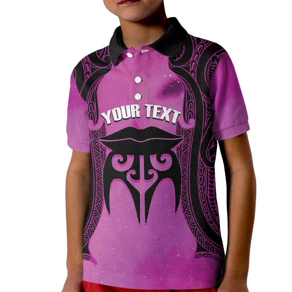 Personalised Moko Kauae New Zealand Kid Polo Shirt Maori Chin Tattoo Pink - Polynesian Pride