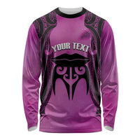 Personalised Moko Kauae New Zealand Long Sleeve Shirt Maori Chin Tattoo Pink LT14 Unisex Pink - Polynesian Pride