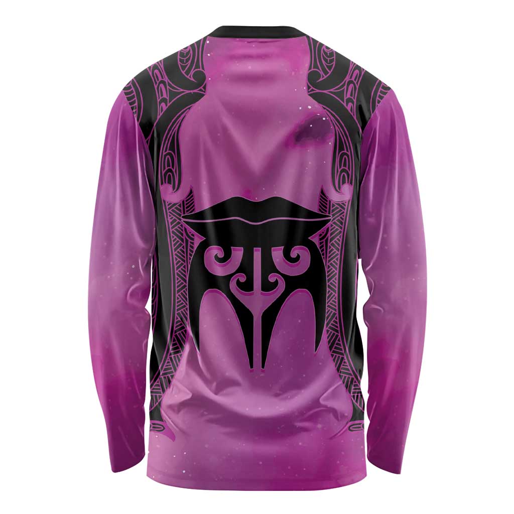 Personalised Moko Kauae New Zealand Long Sleeve Shirt Maori Chin Tattoo Pink LT14 - Polynesian Pride